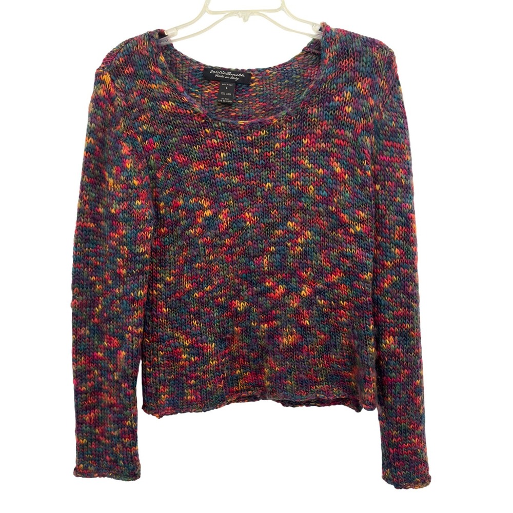 Willi Smith Sweater Vintage 90s Space Dye Multicolor Wool Italy Art To Wear L